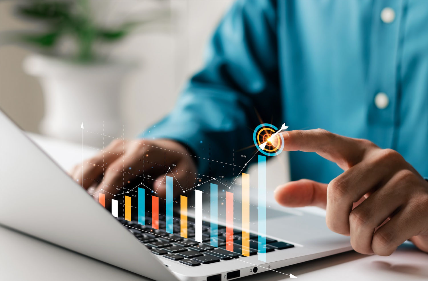 Businessman analyzing financial data on a digital tablet.